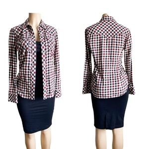 True Religion Red Gingham Plaid Checker Button Down Shirt Long Sleeves Western S